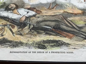 1852 Gleason's Bild Kalifornien Goldrausch Bergmann handbemalt Holzstich - Bild 1 von 13