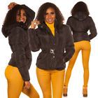 Womens New Padded Jacket Coat With Belt Detachable Hood Black Size 10-14