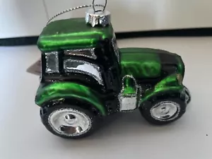 Green Farm Tractor Blown Glass Christmas Ornament 4" farmer NEW - Picture 1 of 2