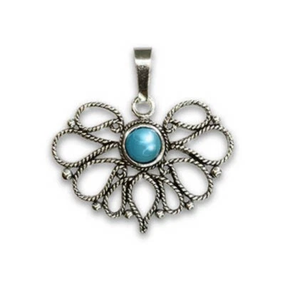 FLORE SARDIGNA Ciondolo FOZA Foglia Argento Pietra Turchese Sardegna - Immagine 1 di 2
