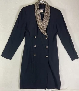 John Roberts Vintage Animal/Leopard Print Collar Black Blazer Dress, USA|Size:8 - Picture 1 of 12