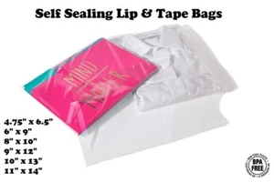 Self Sealing Lip & Tape Plastic Bags Clear Cello Merchandise Apparel 1.6 mil - Picture 1 of 2