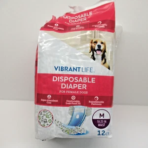 Vibrant Life Disposable Female Dog Diaper medium Waist 12 Ct - Picture 1 of 2