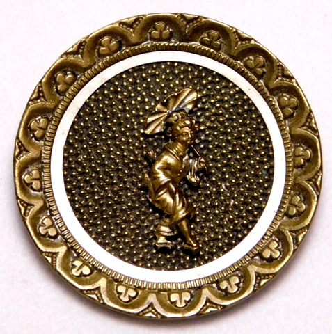 LARGE Antique Vtg Picture BUTTON Yum Yum Geisha Girl NICE Cover