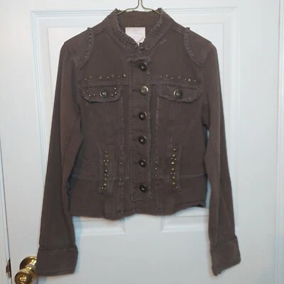 Chaqueta Romeo & Juliet Couture Marrón Denim Tachonado Envejecido Moto Grunge Talla M Foto 1 de 4