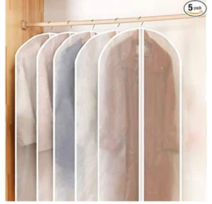 5 PCS Garment Bags, 40 inch Plastic Clear Dust Proof Hanging Clothes Cover, Zipp - Picture 1 of 7