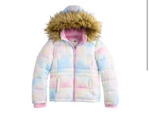 SO Girls Faux Fur Trim Hood Puffer Jacket - Tie Dye Cloud - Girl's Size M (7/8) - Picture 1 of 4