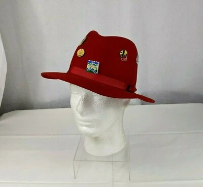 L.L. Sombrero Fedora rojo frijol prendedores de cinta fútbol americano de Ohio Columbus Zoo Steubenville Foto 1 de 4
