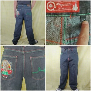 LRG Jeans Dark Wash Lion Pride Rasta Embroidered Street Hip Hop Denim 34x30 - Picture 1 of 12