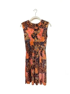 Vintage 70s Neon / Acid Paisley Jersey Homemade Mini Dress - Picture 1 of 3