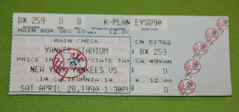 New York Yankees Ticket Stub | April 28 1990 | Dave Righetti Save Cover