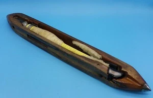 Flying Shuttle Loom Weaving 19" Antique Wooden Bobbin Steel Tips - Decor or Use - Picture 1 of 7