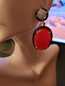 Colleen Lopez Silver 925 Carnelian, Black Spinel, White Topaz Big Earrings NWOT - Picture 1 of 12