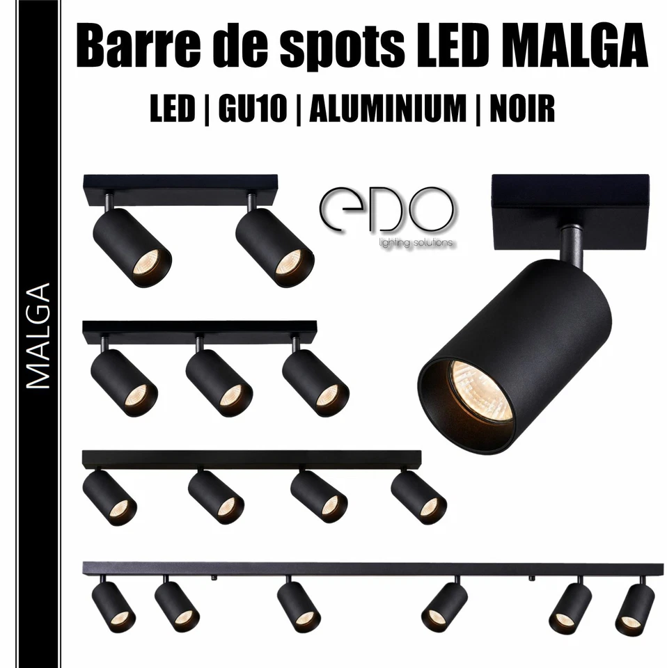 Plafonnier orientable 1-6 spots LED MALGA GU10 ALUMINIUM NOIR IP20 EDO
