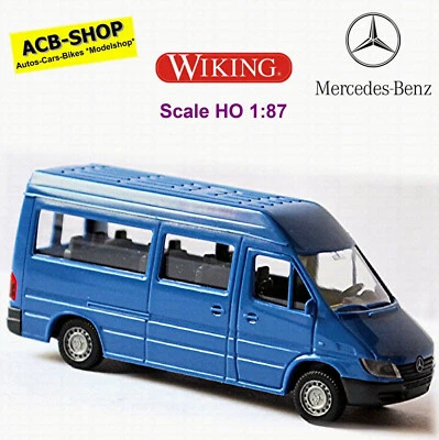 Mercedes Benz Sprinter 2 Hochdach Bus 2000-06 Dunkellilablau 1:87 Wiking 285 01 - Immagine 1 di 2