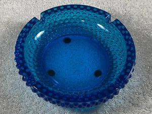 Unique Vintage Cobalt Blue Glass Hobnail Design Round Ashtray 7" Fenton? - Picture 1 of 4