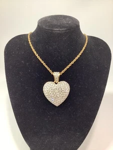 Swarovski Crystal Puffy Heart Pendant Chain Gold Tone Necklace READ - Picture 1 of 5