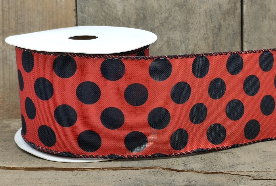 Schleifenband Dekorationsschleife Tupfen rot/schwarz 6,3 cm breit ,1 Rolle  (9m) - Bild 1 von 1