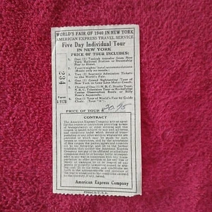 1940 World's Fair New York American Express 5 Day Individual Tour Ticket - Picture 1 of 2