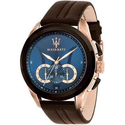Orologio Maserati Traguardo uomo R8871612024 Pelle Marrone Cronografo Blu 45mm - Immagine 1 di 3