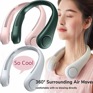 Portable USB Rechargeable Neckband Lazy Neck Hanging Dual Cooling Mini Fan USA - Picture 1 of 21