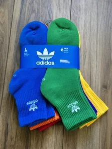 6 Paia Calze Adidas Originals Crew Multi Rosso Blu Verde Uomo Taglia Large 8-12 NUOVE - Foto 1 di 3