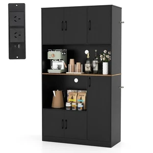 COSTWAY Armadio Dispensa Alto 180 cm Credenza da Cucina con Presa di Corrente e - Foto 1 di 24
