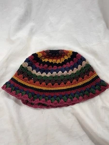 Colorful Children’s Bucket Hat Knit Crochet Maroon Green Red Yellow Cap - Picture 1 of 5