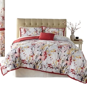 BrylaneHome Funky Floral 6 Piece Comforter Set - Twin, Burgundy Multi - Picture 1 of 6