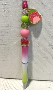 Squishmallow Strawberry Charm Pink & Green Ombré Beaded Pen - Picture 1 of 4