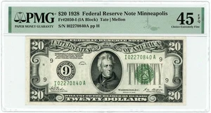 FR.2050-I $20 1928 Federal Reserve Note Minneapolis Ch XF45 EPQ PMG 950222-211 - Picture 1 of 3