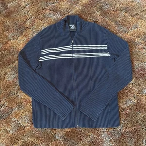 Vintage Polo Ralph Lauren Herren gestreifter Rollkragenpullover durchgehender Reißverschluss schwarz gerippt XL - Bild 1 von 5