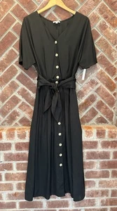 NWT Vetta Capsule Midi Dress Two Piece Black Top Skirt Belt Tencel Size 12 - Picture 1 of 8