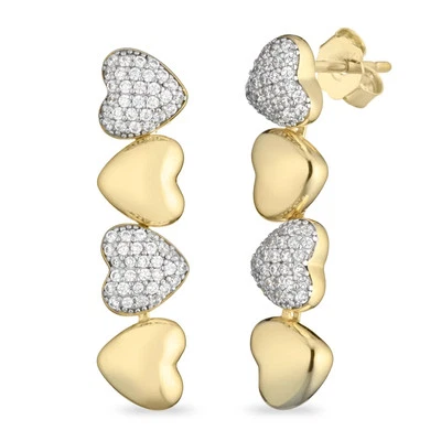 Orecchini Donna Sogni Argento 925 Cuori Dorati Zirconi Bianchi Pendenti OR121GB - Immagine 1 di 3