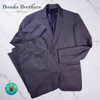 Brooks Brothers 1818 Milano Men's Italian 42R Navy Pinstripe Suit 35x29 Pants - Image 1 of 4