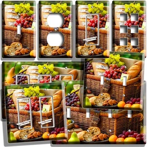 STILL LIFE PICNIC FRUIT BASKET BREAD CHEESE LIGHT SWITCH OUTLET WALL PLATE DECOR - Picture 1 of 34