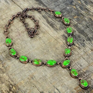Valentines Deal Copper Green Turquoise Stone Chain Electroformed Necklace Copper - Picture 1 of 6