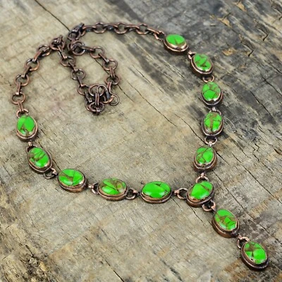 Valentines Deal Copper Green Turquoise Stone Chain Electroformed Necklace Copper - Image 1 of 4