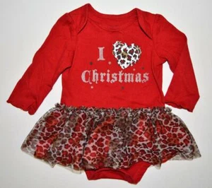 Infant Girl 12m Faded Glory HOLIDAY CHRISTMAS 1pc Snap Shirt Leopard Skirt Tutu - Picture 1 of 3