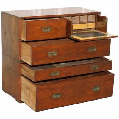 ORIGINAL 1890 ARMY & NAVY C.S.L STAMPED CAMPAIGN CHEST OF DRAWERS INCLUDING DESK - Image 1 of 4