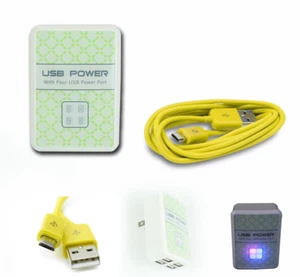 20X 4 USB PORT WALL ADAPTER+6FT CABLE CHARGER YELLOW G2 OPTIMUS PRO KINDLE FIRE - Picture 1 of 1