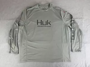 Huk Shirt Men XXL Performance Fabric Stretch Long Sleeve Graphic Crew Neck Grey - Picture 1 of 5