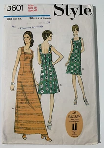 Style 3601 Dress Sundress Gown Maxi 1970s Sewing Pattern 18 B 40 Cut Complete - Picture 1 of 3