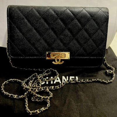 NIB Chanel Black Caviar Wallet On Chain Champagne HW WOC Crossbody Bag RECEIPT - Image 1 of 4