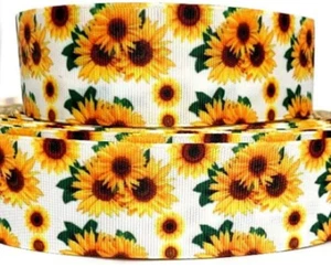 GROSGRAIN RIBBON 5/8", 7/8",1.5", 3" Sunflowers - Summer - Spring Printed - Picture 1 of 2