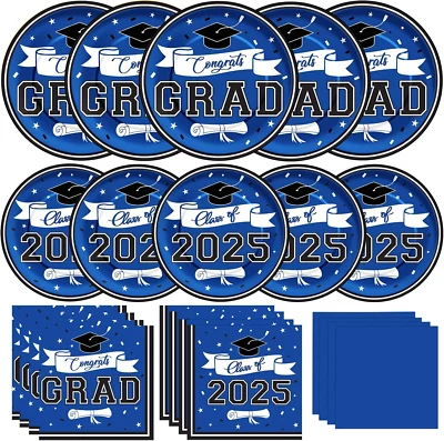 200 piezas platos y servilletas de graduación 2025 suministros de fiesta de graduación eliminación azul Foto 1 de 4