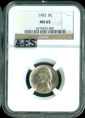 1952 JEFFERSON NICKEL NGC MS65 MAC 4FS RARE SPOTLESS $1,500.00 FOR A FS . - Image 1 of 4