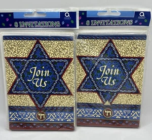 2- 8 CARD PACK INVITATIONS 'JOIN US' JUDAIC STAR BLANK - Picture 1 of 2