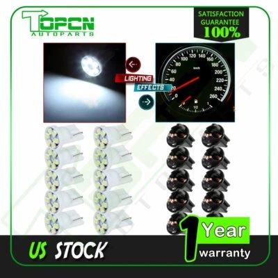 10pcs White T10 Gauge Cluster Instrument Speedometer LED Light Bulbs w/ Socket - Image 1 of 4