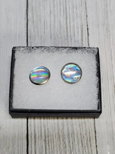 Stud Earrings Holographic Silver Resin Round Fashion Jewelry - Picture 1 of 3